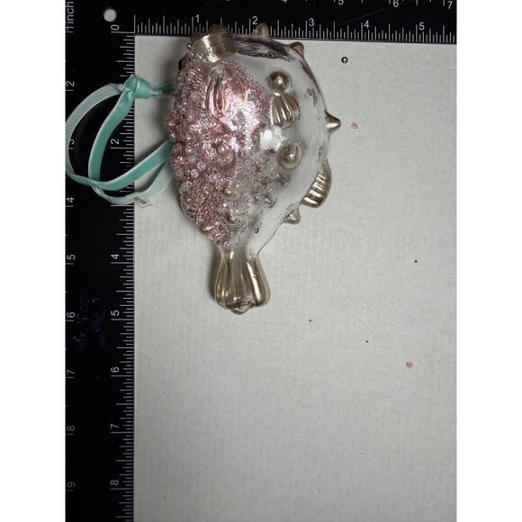 Glittery Puffer Fish Glass Blown Ornament With Pink & Silver Accents Pier 1 - Picture 3 of 4